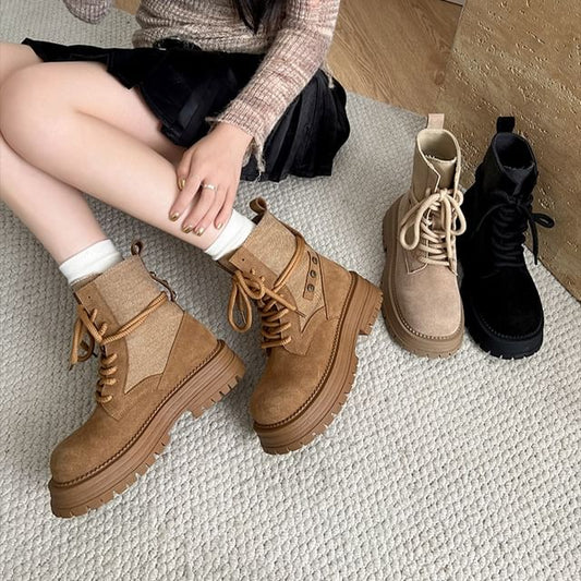 Platform Panel Lace Up Short Boots