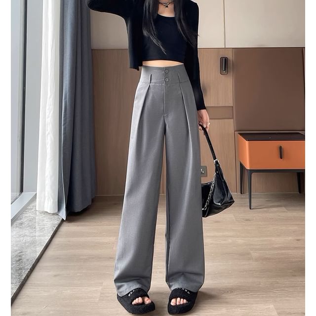 High Waist Plain Drape Wide Leg Dress Pants