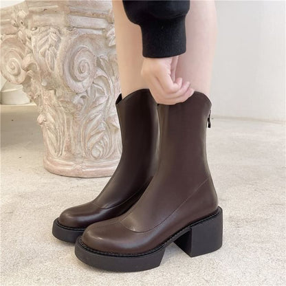 Platform Chunky Heel Mid-Calf Boots