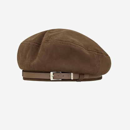 Belt Faux Suede Beret Hat