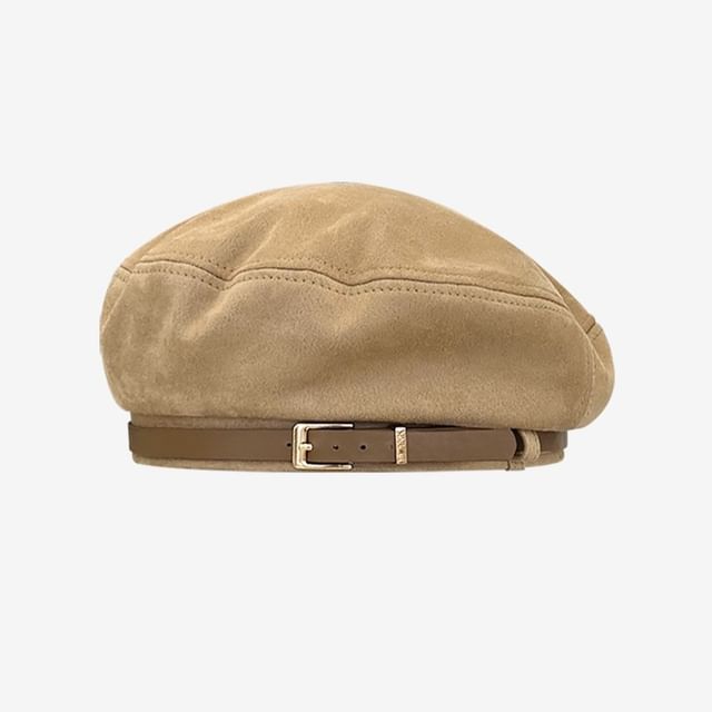 Belt Faux Suede Beret Hat