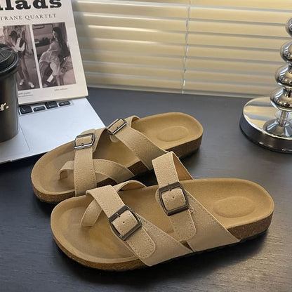 Platform Buckled Toe Loop Slide Sandals