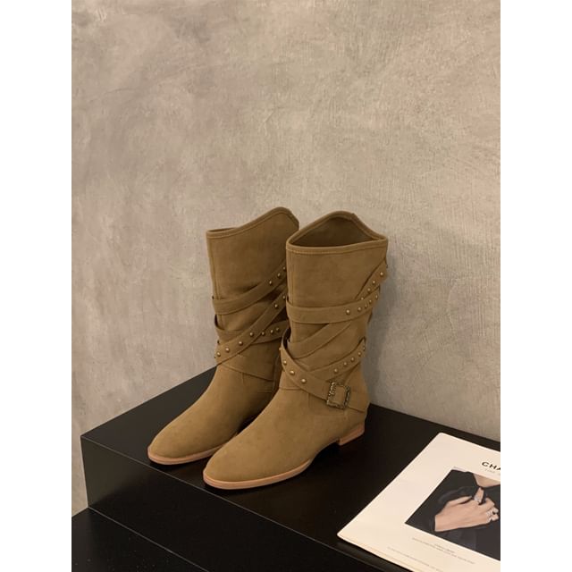 Plain Buckled Mid-Calf Boots