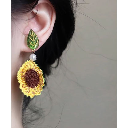 Crochet Clip-On / Drop Earring Sunflower