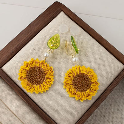 Crochet Clip-On / Drop Earring Sunflower