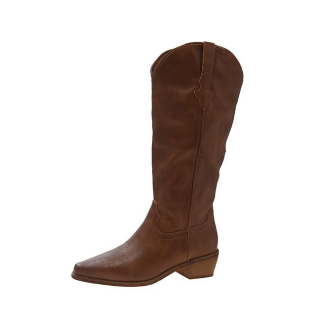 Tall Boots Leather Faux Heel Chunky