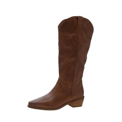 Tall Boots Leather Faux Heel Chunky