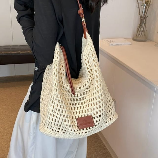 Applique Woven Tote Bag