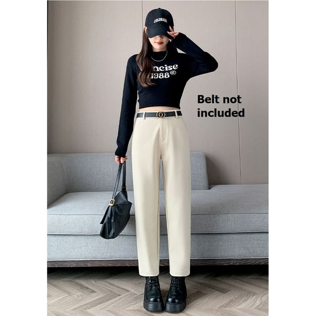 Plain High Rise Straight Cut Crop Knit Dress Pants