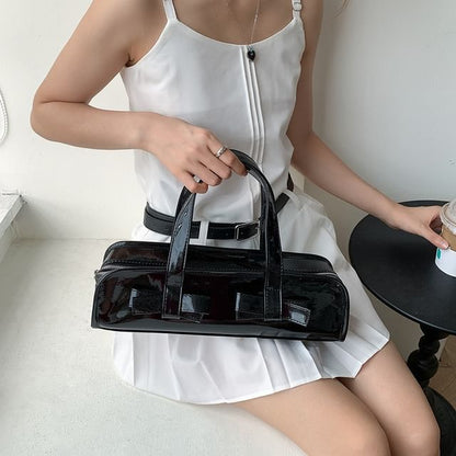 Plain Accent Patent Bag Shoulder Bow Leather
