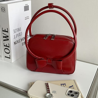 Accent Bow Plain Faux Handbag Leather