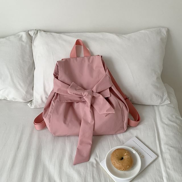 Bow Flap Nylon Plain Backpack