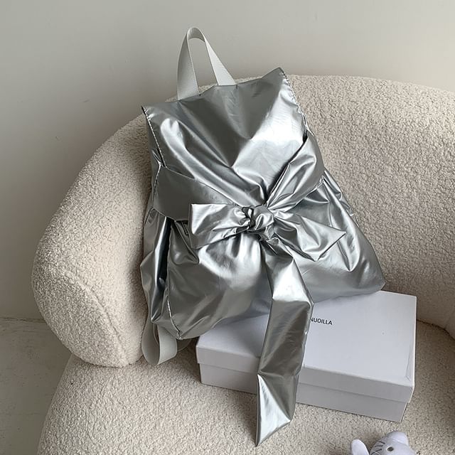 Bow Flap Nylon Plain Backpack