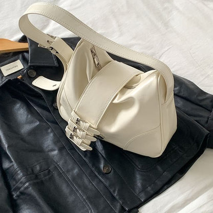 Shoulder Buckled Bag Plain Leather Faux
