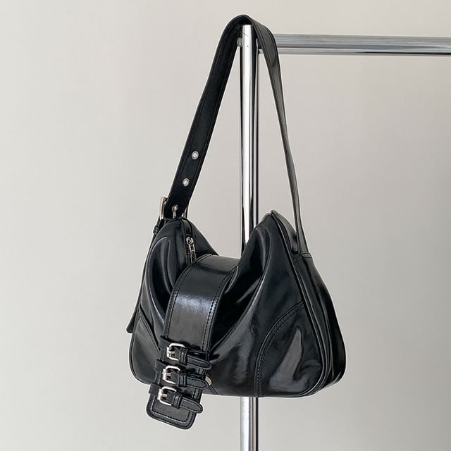 Shoulder Buckled Bag Plain Leather Faux