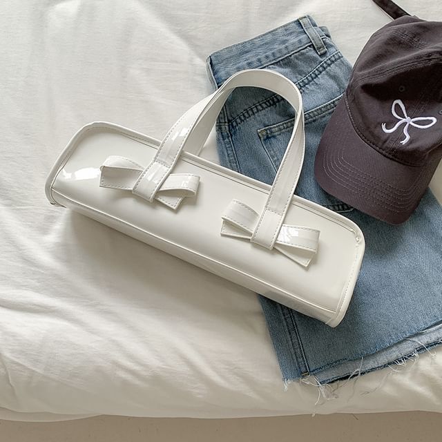 Plain Accent Patent Bag Shoulder Bow Leather