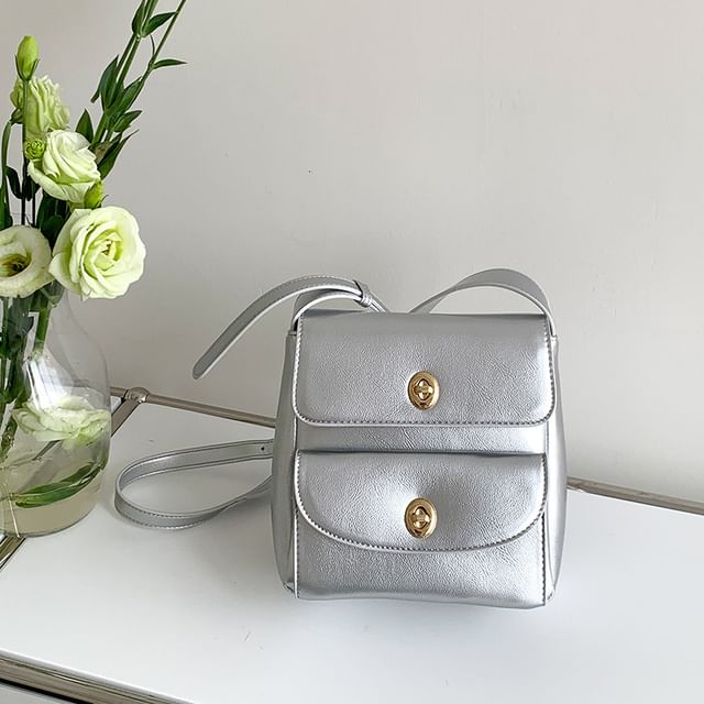 Plain Faux Leather Flap Crossbody Bag