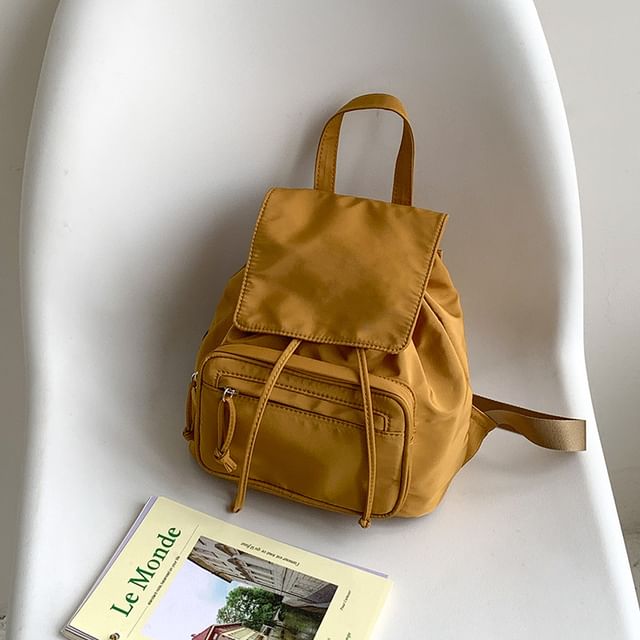 Plain Drawstring Nylon Flap Backpack