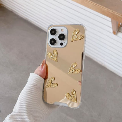 Heart Embossed Mirror Phone Case For iPhone 16, 16 Plus, 16 Pro, 16 Pro Max, 15, 15 Pro, 15 Pro Max, 14, 14 Plus, 14 Pro, 14 Pro Max, 13, 13 Pro, 13 Pro Max
