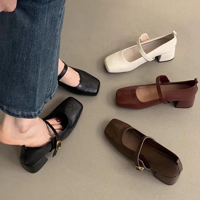 Chunky Jane Mary Heel Square-Toe Shoes