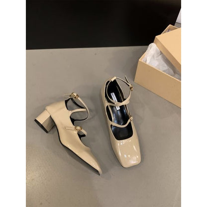 Square-Toe Shoes Heel Jane Mary Chunky