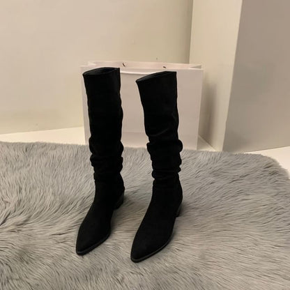 Heel Tall Pointy Boots Chunky