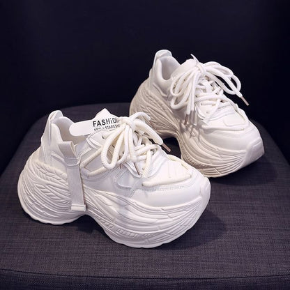 Lace-Up Faux Plain Leather Platform Sneakers