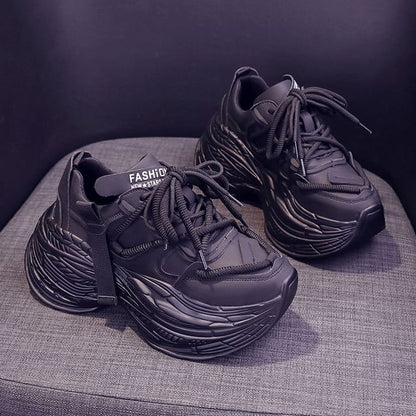 Lace-Up Faux Plain Leather Platform Sneakers