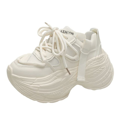 Sneakers Platform Faux Lace-Up Leather Panel Plain Mesh