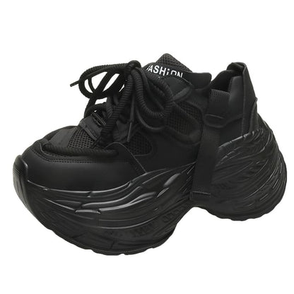 Sneakers Platform Faux Lace-Up Leather Panel Plain Mesh