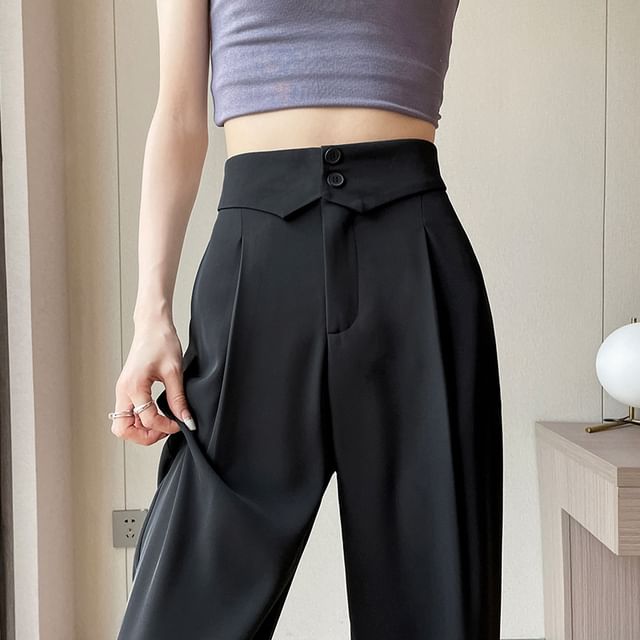Pantalon habillé uni à taille haute et jambe droite