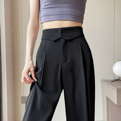 Pantalon habillé uni à taille haute et jambe droite