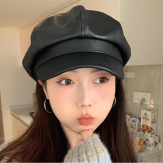 Newsboy Leather Cap Faux Plain