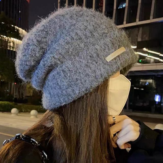 Plain Fuzzy Beanie Knit