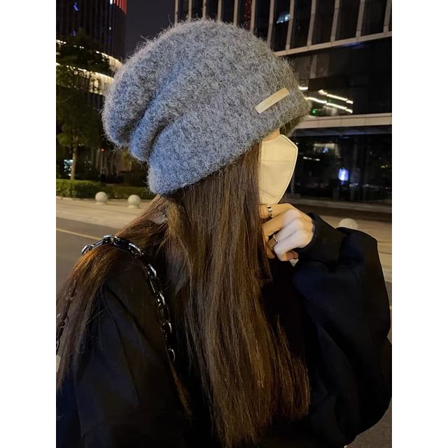 Plain Fuzzy Beanie Knit
