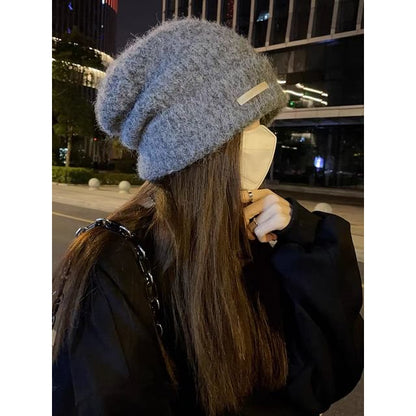 Plain Fuzzy Beanie Knit
