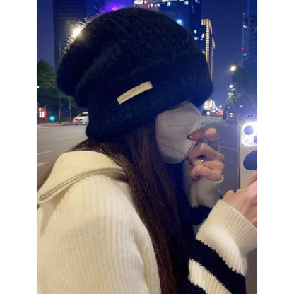 Plain Fuzzy Beanie Knit