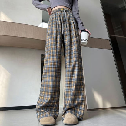 High Waist Plaid Wide Leg Pants (Various Designs)