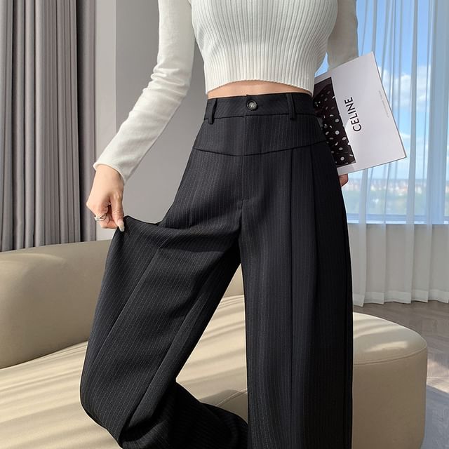 High Waist Striped Wide Leg Suit Pants