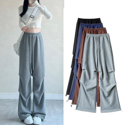 Plain High Rise Drawstring Parachute Wide Leg Sweatpants