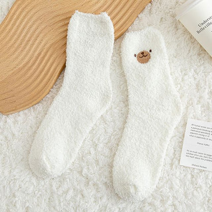 Bear Embroidered Fleece Socks