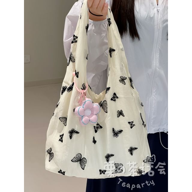 Butterfly Print Tote Bag / Bag Charm / Set