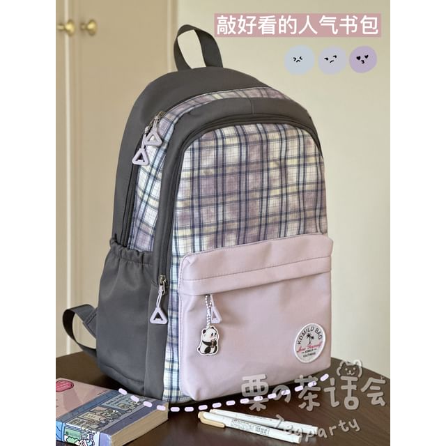 Plaid Applique Laptop Backpack / Bag Charm / Set