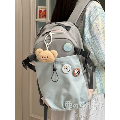 Two Tone Drawstring Laptop Backpack / Badge / Bag Charm / Set