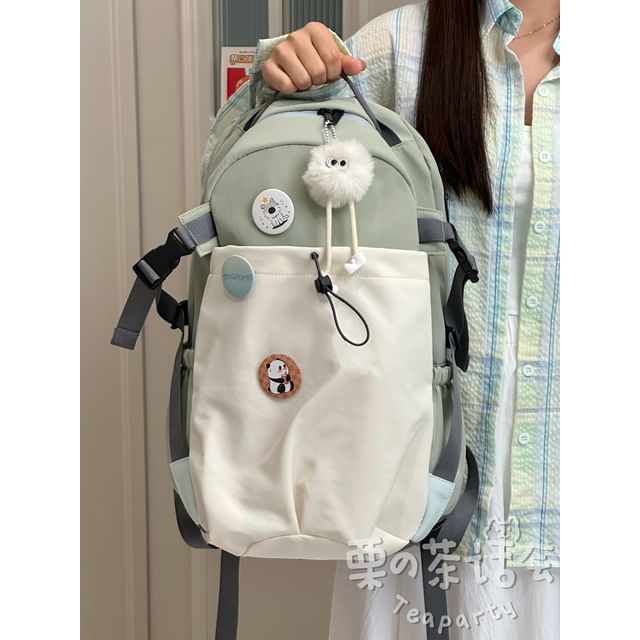 Two Tone Drawstring Laptop Backpack / Badge / Bag Charm / Set