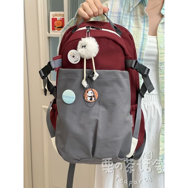 Two Tone Drawstring Laptop Backpack / Badge / Bag Charm / Set