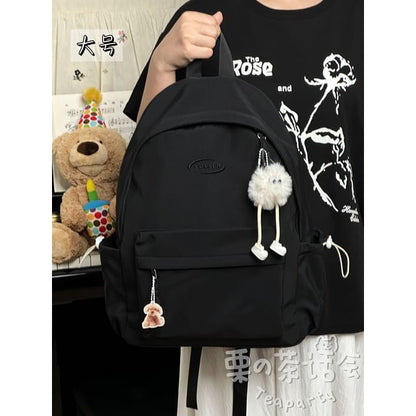 Lettering Embroidered Laptop Backpack / Bag Charm / Set