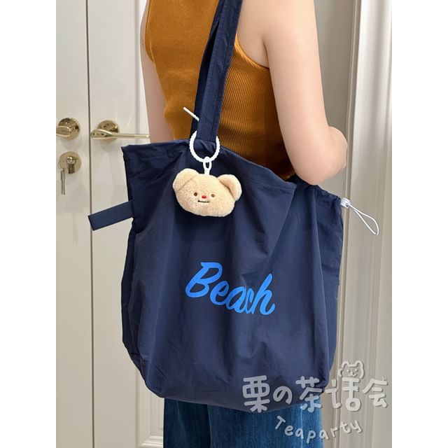 Lettering Print Drawstring Tote Bag / Bag Charm / Set