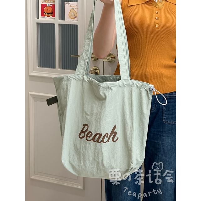 Lettering Print Drawstring Tote Bag / Bag Charm / Set