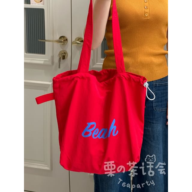 Lettering Print Drawstring Tote Bag / Bag Charm / Set